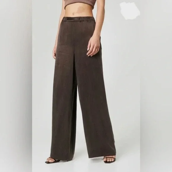 Guido Maria Kretschmer Satin Wide Legs High Waist Brown Pants Sz EU 40 US 10 NWT - Picture 1 of 10